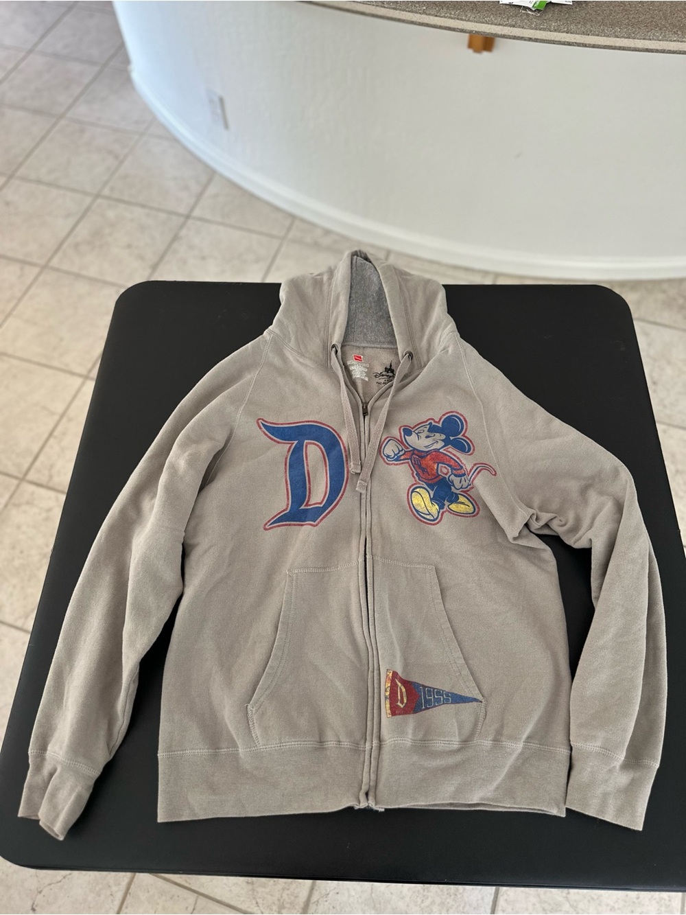 Disney Gray Full-Zip Hoodie with Mickey Patch and Letter D Men’s Medium